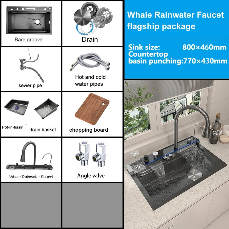 Modern Waterfall Sink with Temperature Display