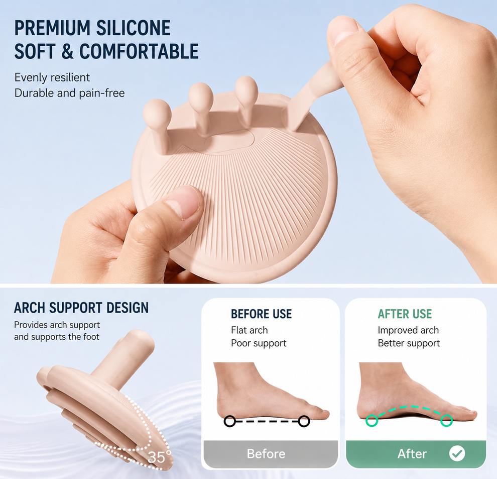 Foot arch trainer for flat feet, toe exercise, and bunion correction.