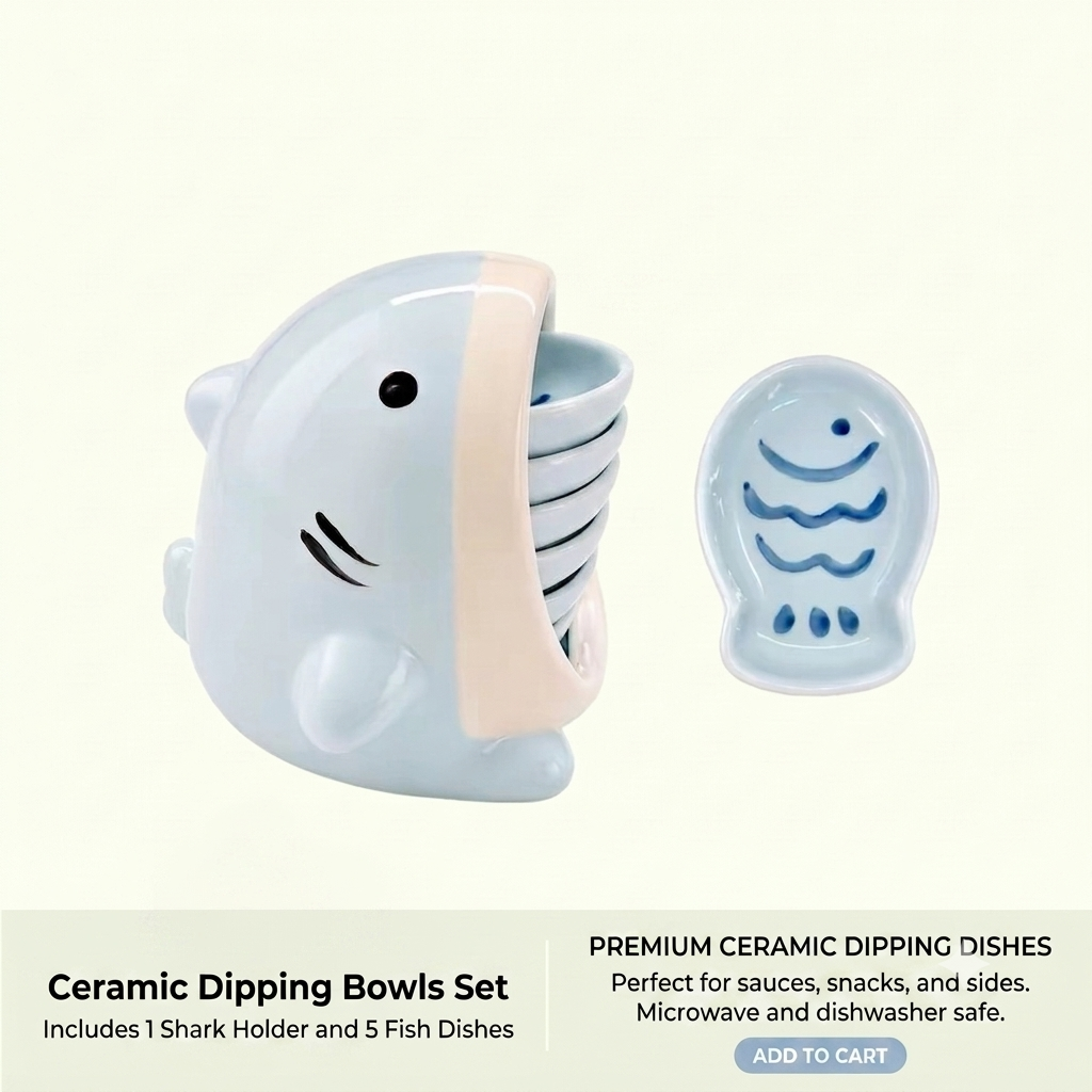 Cute Shark Ceramic Dipping Sauce Dish