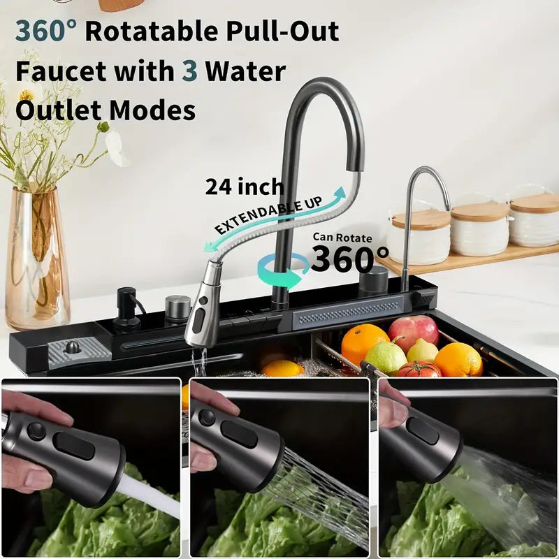 Modern Waterfall Sink with Temperature Display