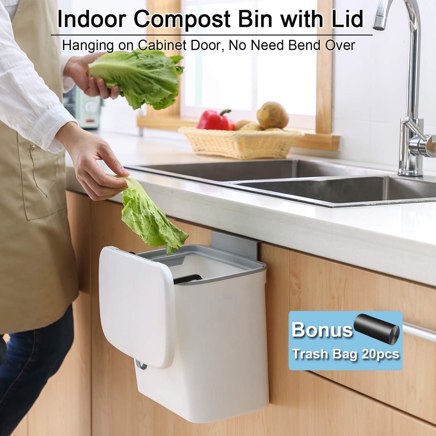 Wall-Mounted Bathroom Trash Can with Lid (No-Drill Design)