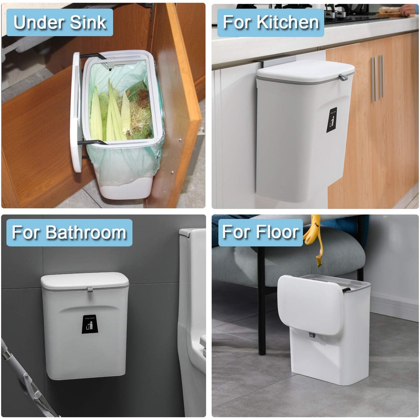 Wall-Mounted Bathroom Trash Can with Lid (No-Drill Design)