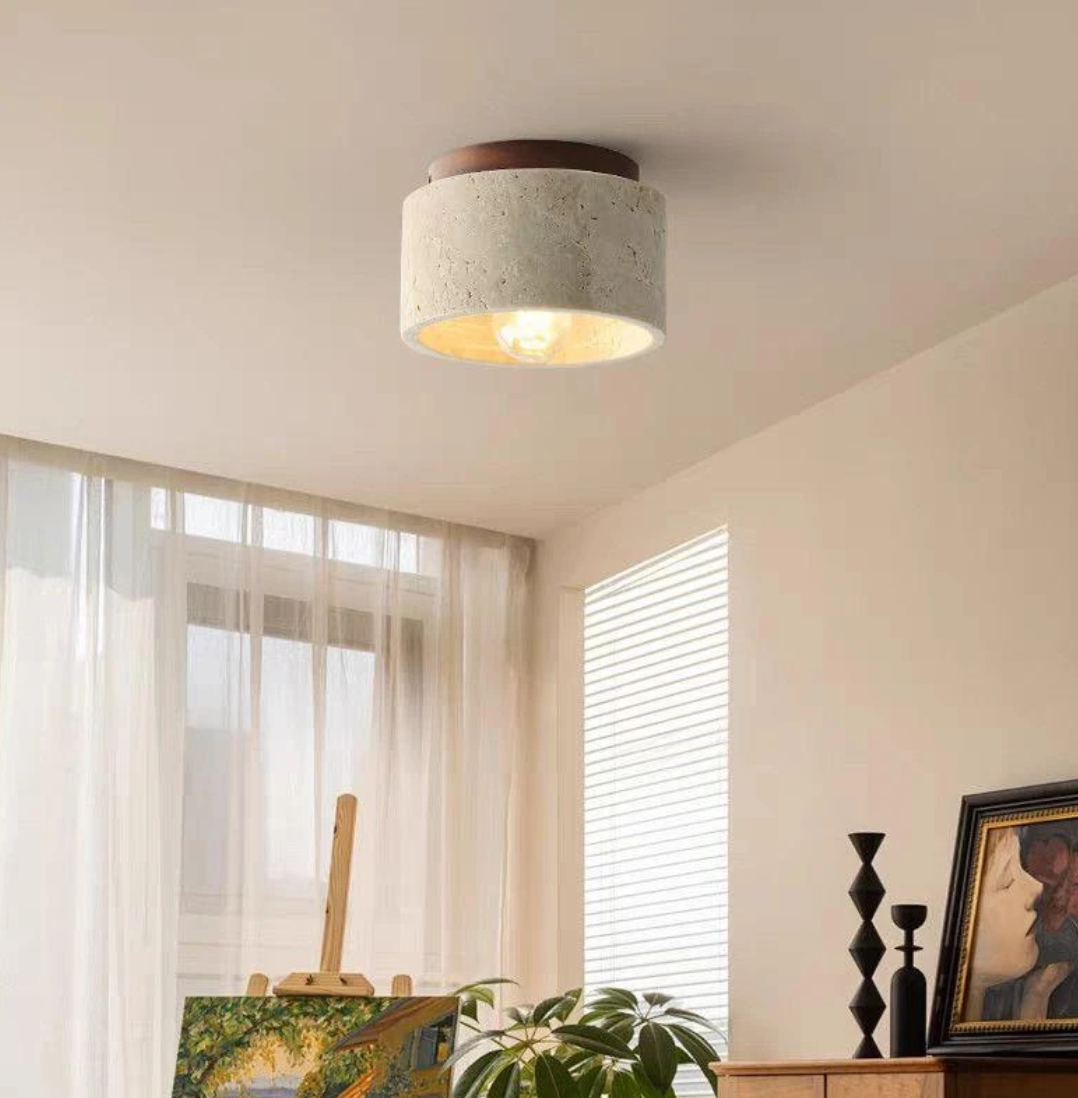 Japanese-Style Travertine Ceiling Light