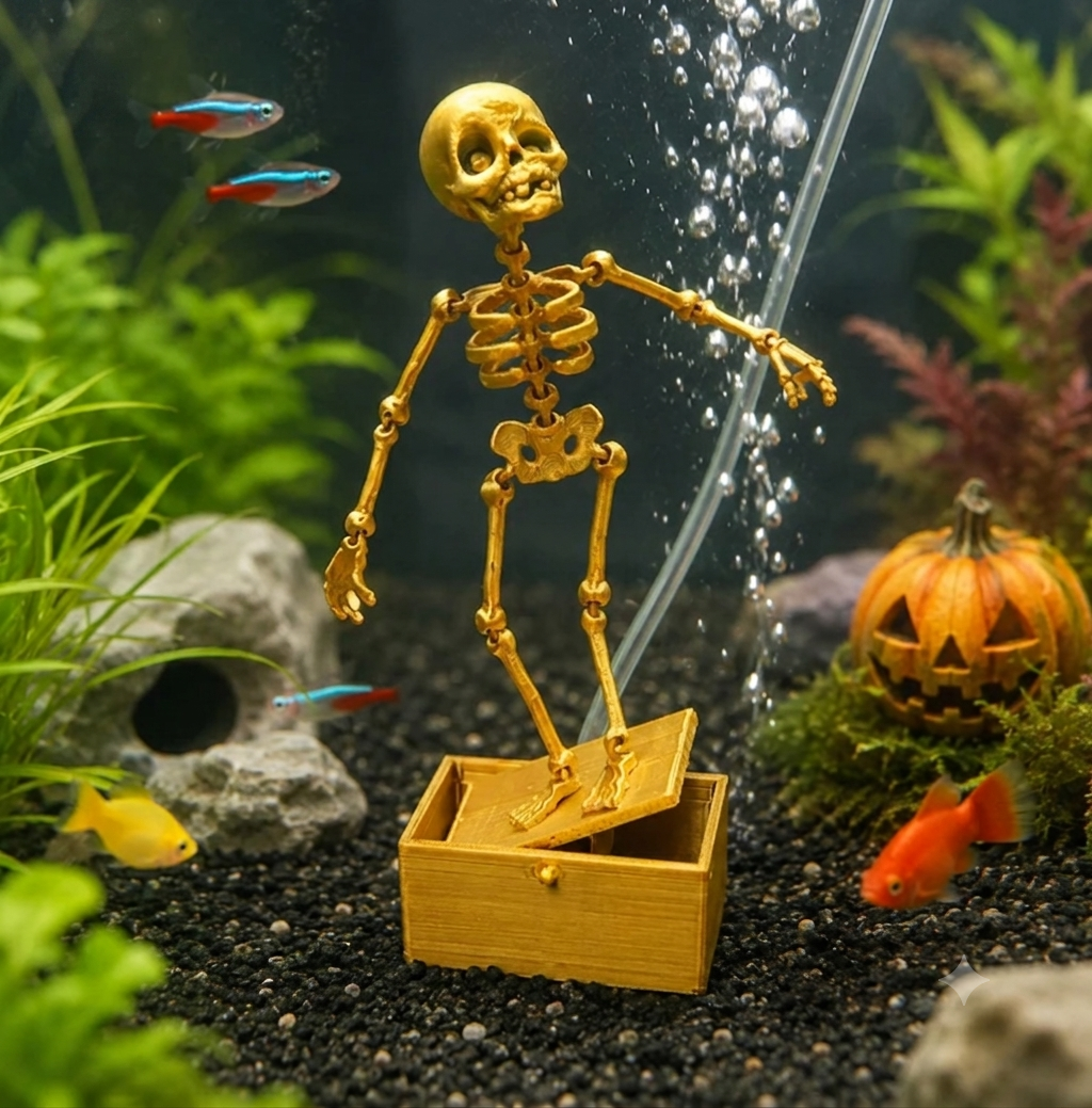 Articulated Skeleton Aquarium Ornament with Moving Base