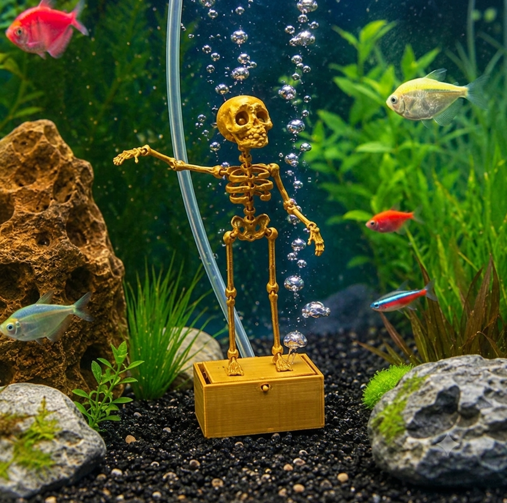 Articulated Skeleton Aquarium Ornament with Moving Base