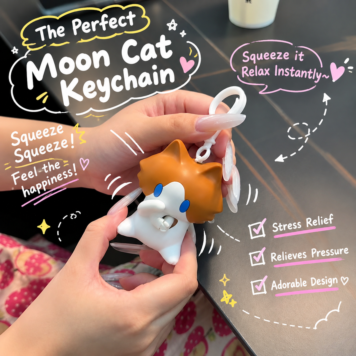 Cute Cat Stress-Relief Keychain