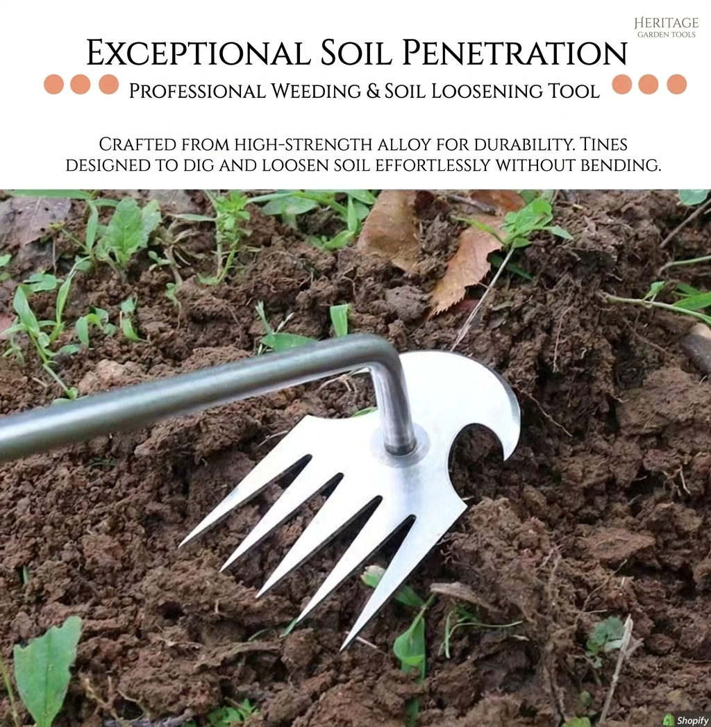 Stainless Steel 4-Tooth Weeding Hoe