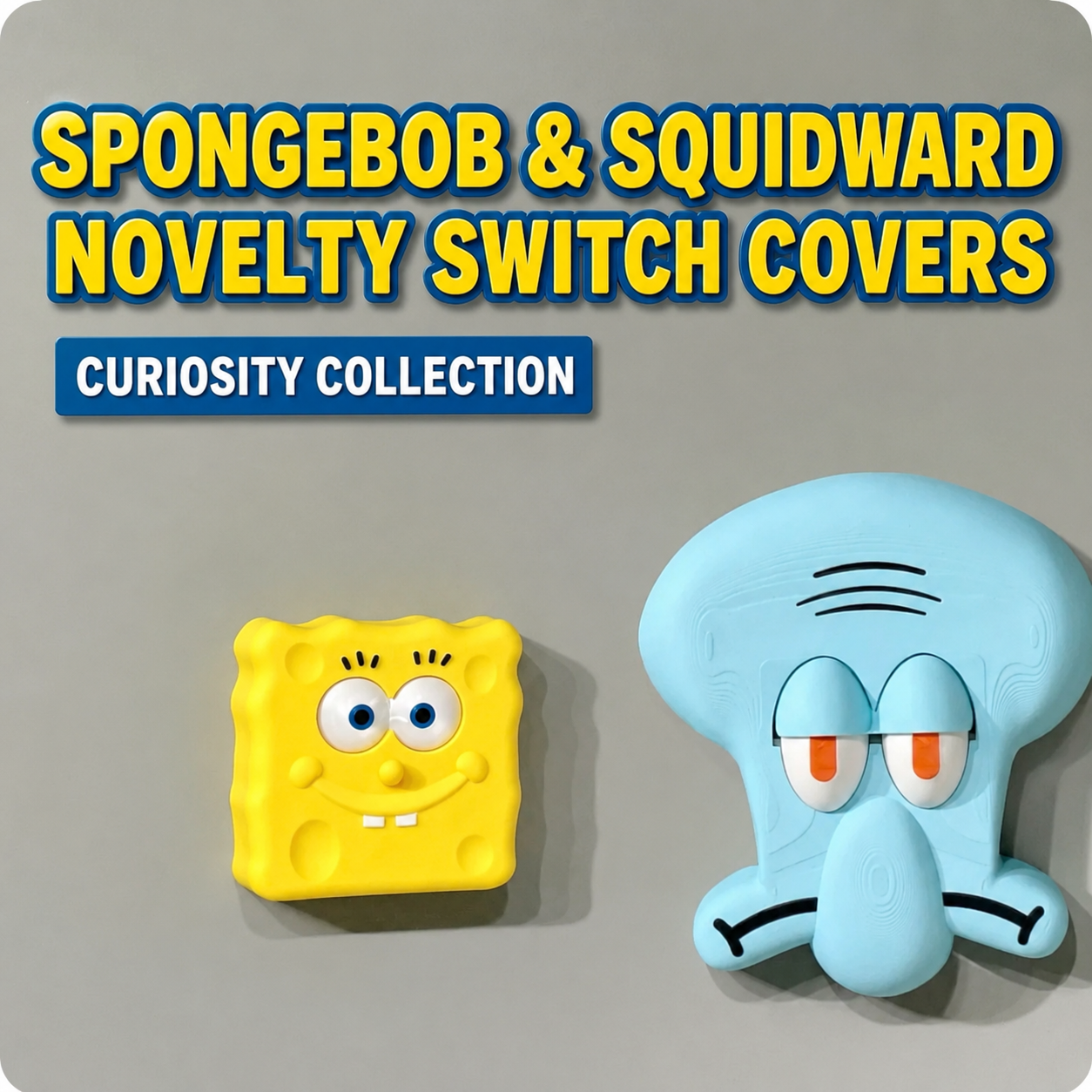 Interactive 3D Cartoon Light Switch Cover – Playful Square & Grumpy Blue Wall Decor