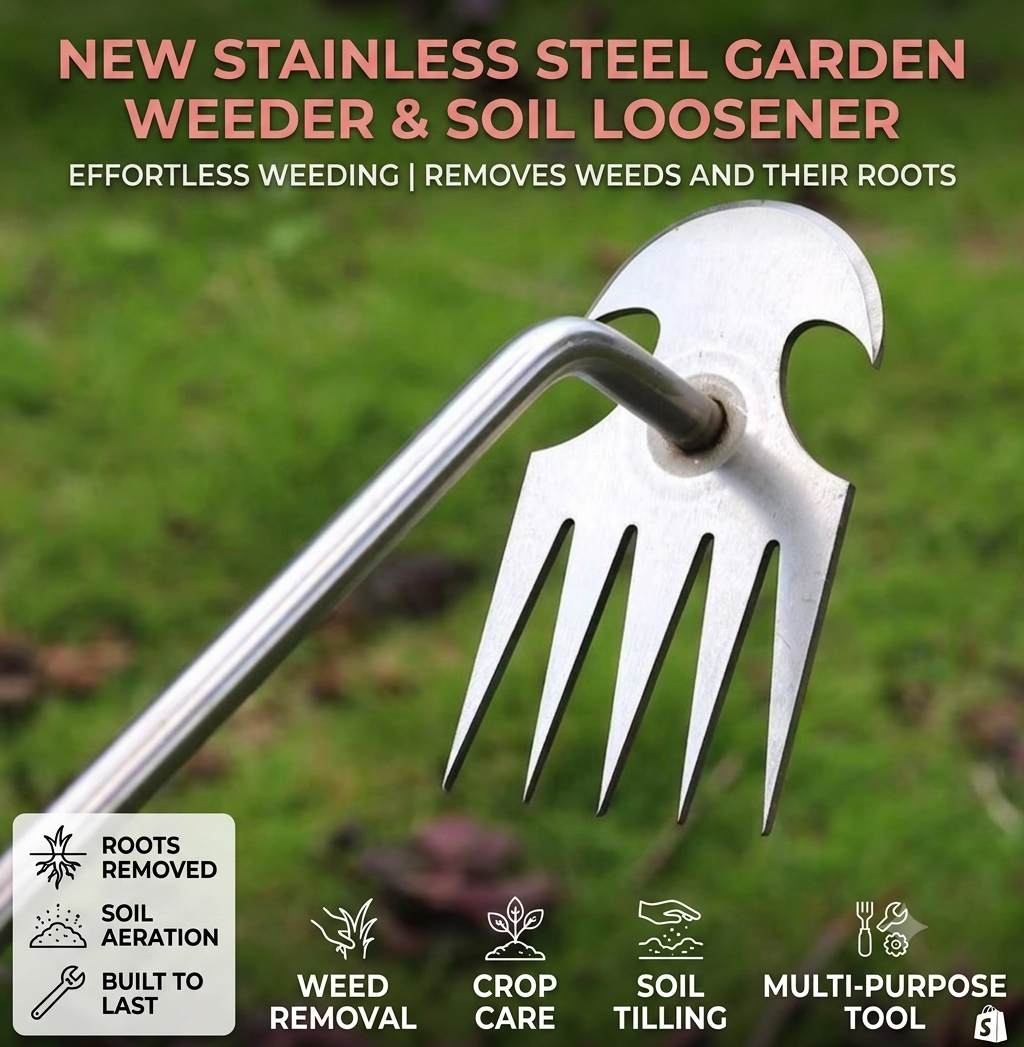 Stainless Steel 4-Tooth Weeding Hoe