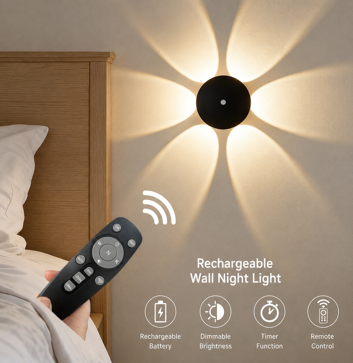 Motion Sensor Flower Wall Light Rechargeable LED Night Lamp