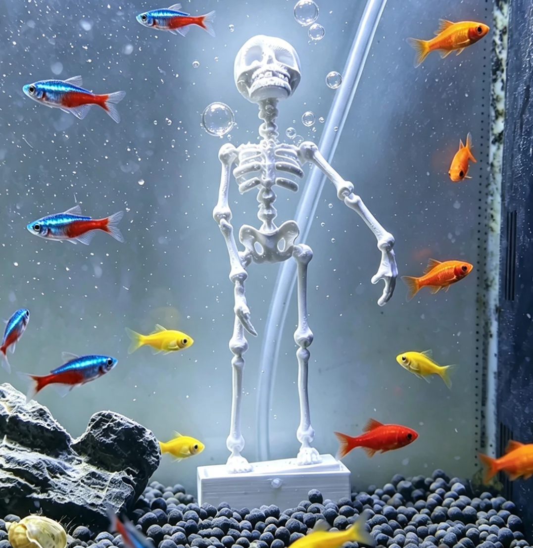 Articulated Skeleton Aquarium Ornament with Moving Base