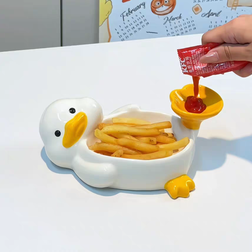 Cute Duck Ceramic Snack & Dipping Bowl