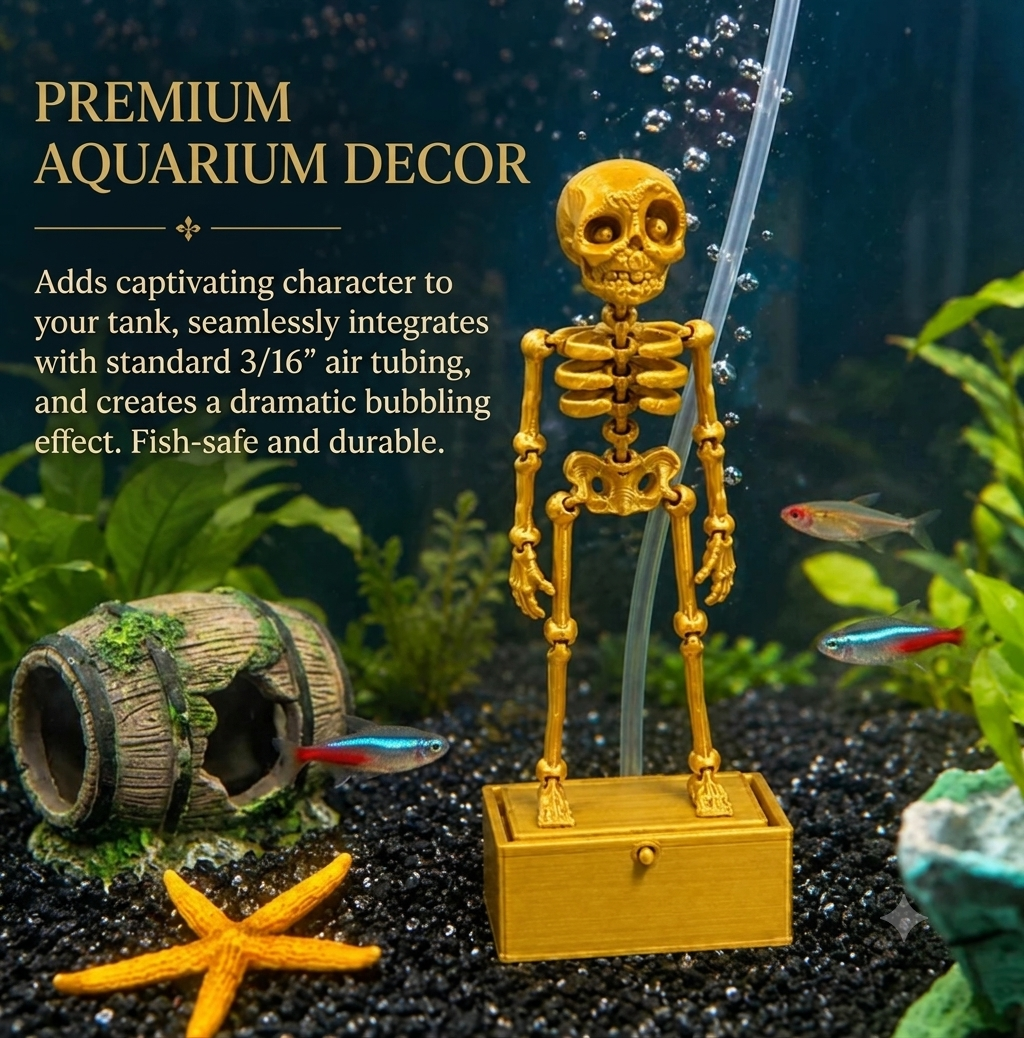 Articulated Skeleton Aquarium Ornament with Moving Base