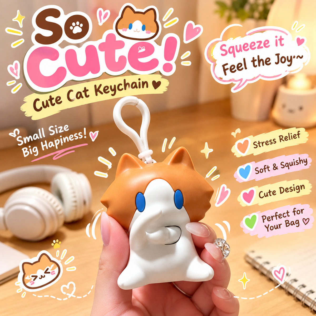 Cute Cat Stress-Relief Keychain