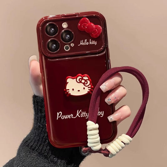 Kitty flip phone case with mirror and stand