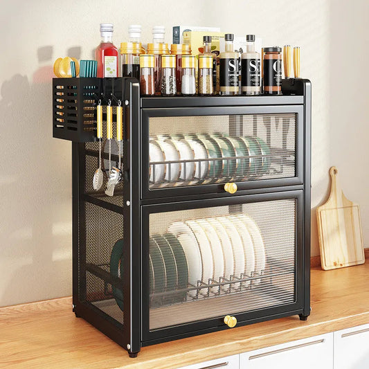 kitchen Household Dustproof 2 layer Shelf Counter Dish Organize