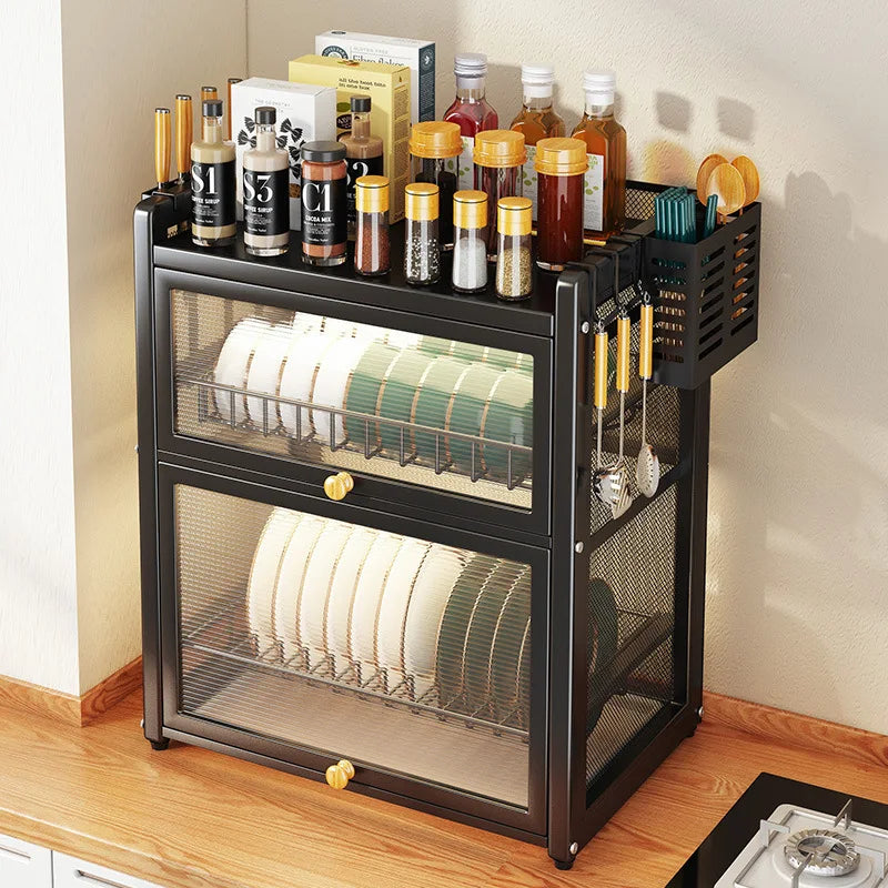 kitchen Household Dustproof 2 layer Shelf Counter Dish Organize