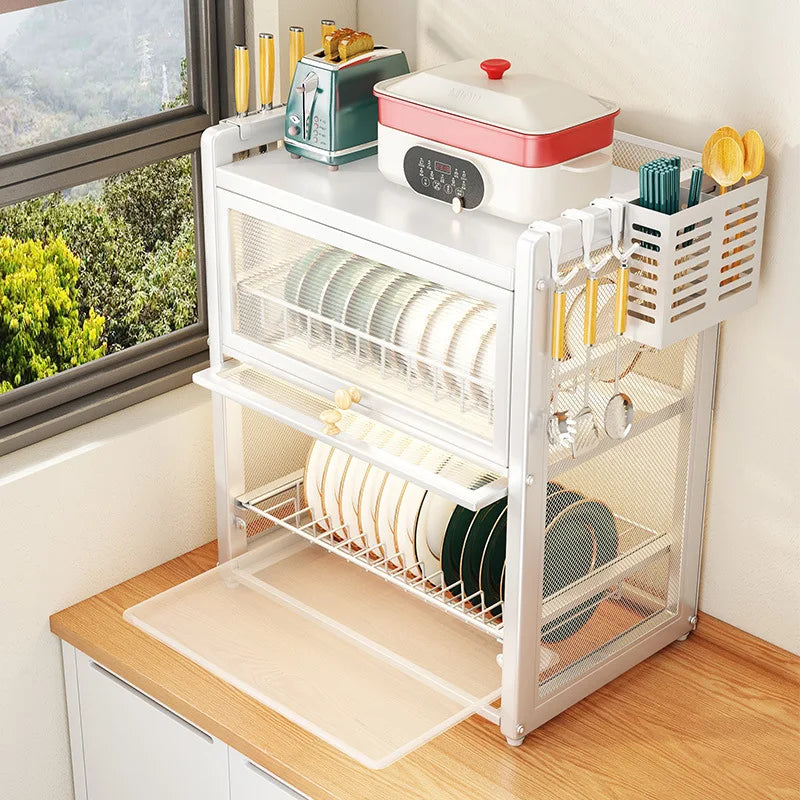 kitchen Household Dustproof 2 layer Shelf Counter Dish Organize